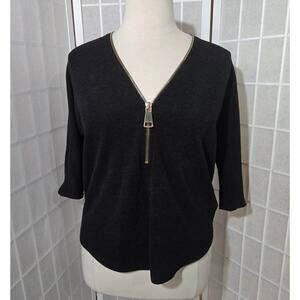 Fashion To Figure Women's Black Zipper 3/4 Sleeve Top Shirt Plus Size: 0X (12)